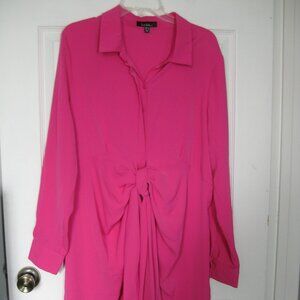 NICOLE MILLER Audrey Knot Front Vibrant Pink Long Sleeve Dress Sz 16